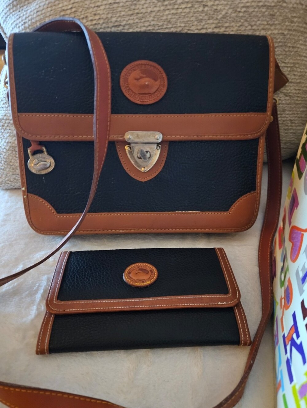 Dooney & Bourke AWL Black and Tan Pebbled Leather Crossbody with Wallet